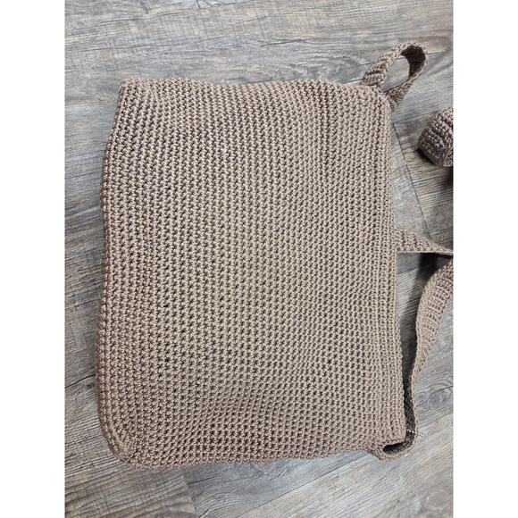 The SAK Bag Crochet Taupe Messenger Bag Flap Front Organizer pockets Purse Woven - Picture 4 of 7